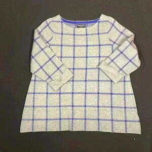 Cynthia Rowley woman’s 1X sweater tunic windowpane gray plaid with cuffed sleeve